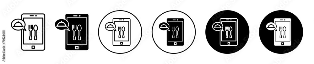 Mobile food ordering vector icon set collection. Mobile food ordering Outline flat Icon. Mobile food ordering vector icon set collection. Mobile food ordering Outline flat Icon.
