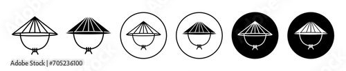 Bamboo hat vector icon set collection. Bamboo hat Outline flat Icon.