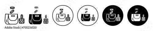 Purse and coins  vector icon set collection. Purse and coins  Outline flat Icon.