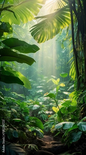 tropical forest with beautiful and vibrant green color in the leaves of its leafy trees