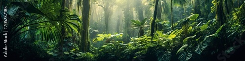 tropical forest with beautiful and vibrant green color in the leaves of its leafy trees