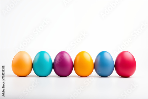 colorful eggs on white background, copy space