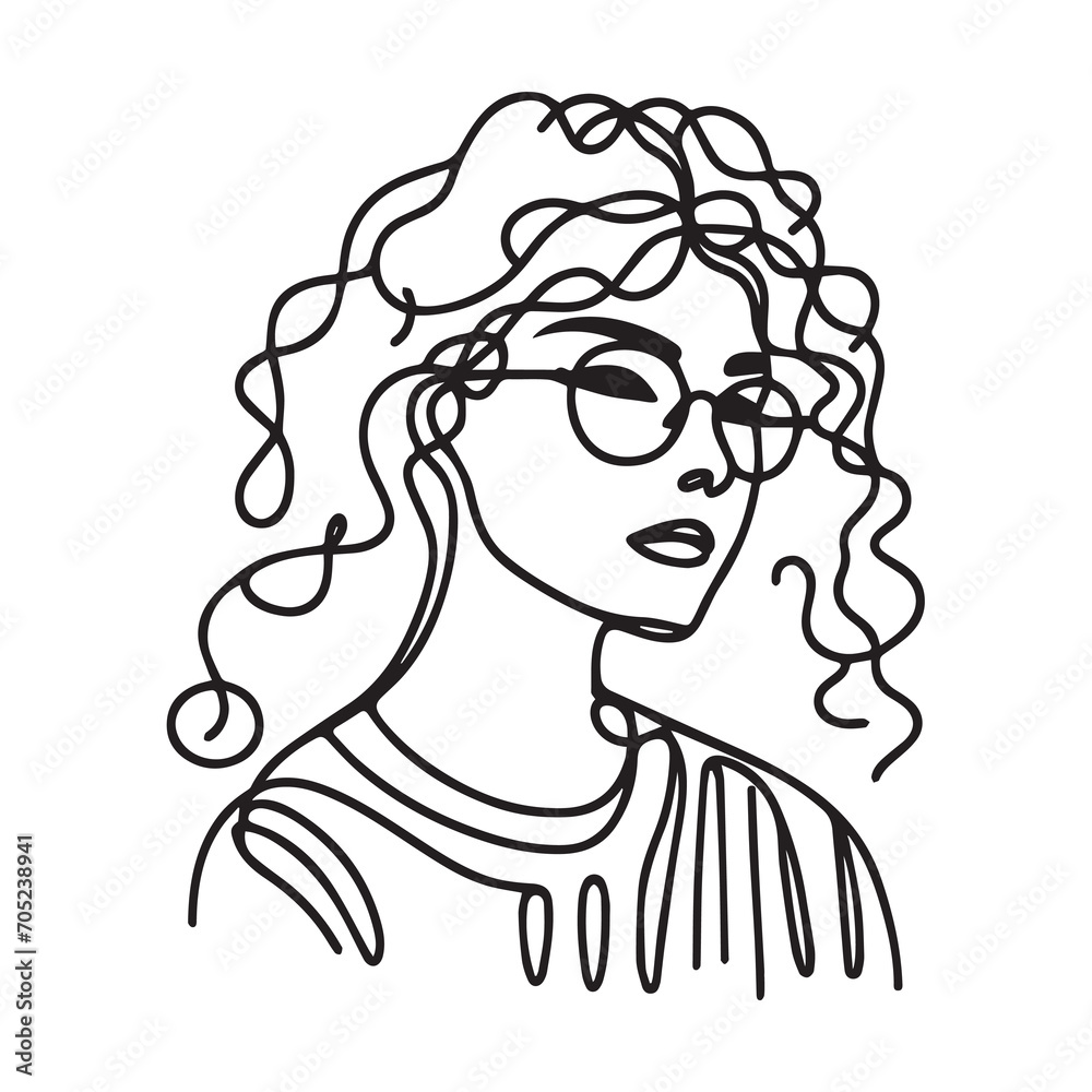 silhouette of a curly girl in one line. one line illustration