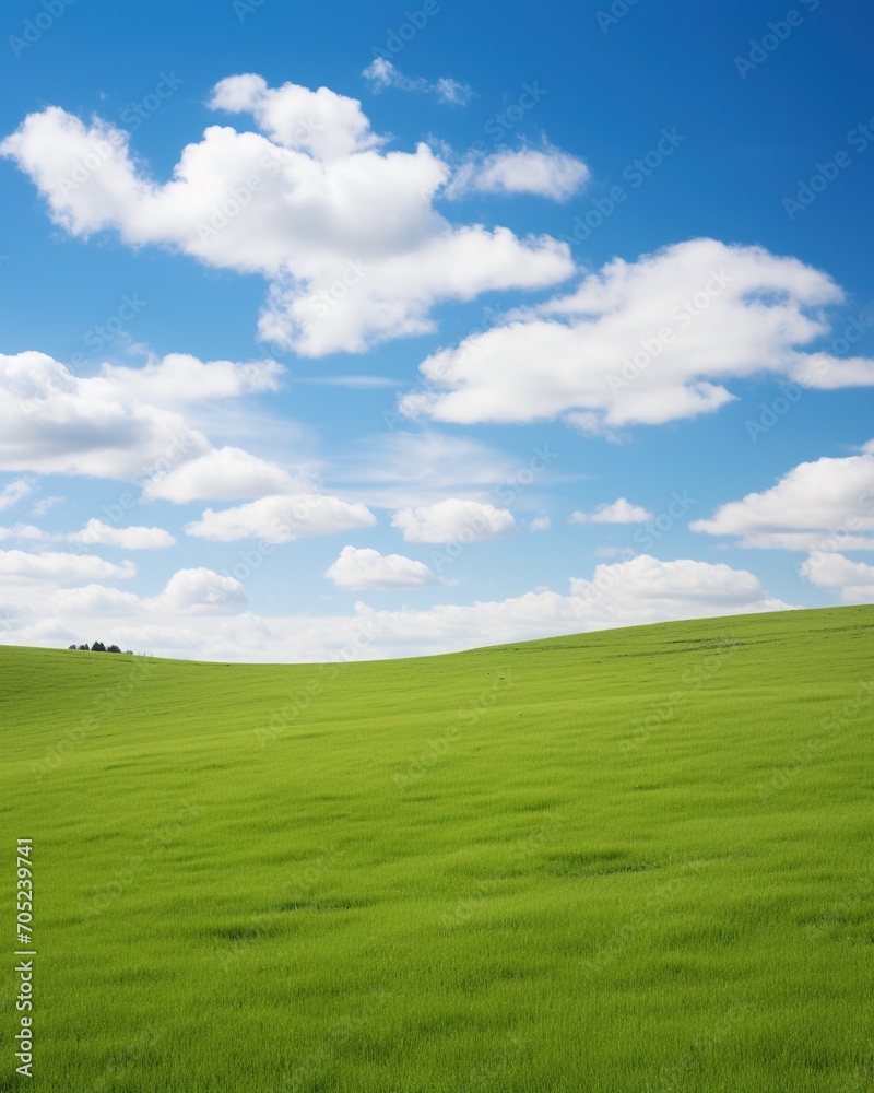 Green rolling hills under blue sky and white clouds