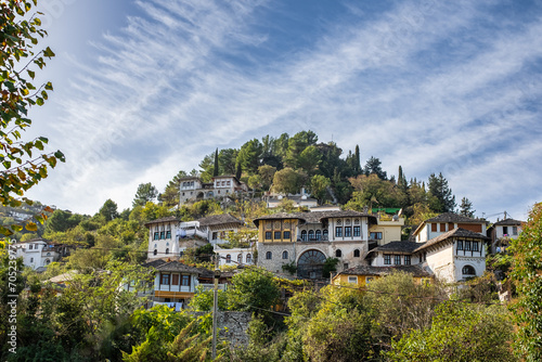 Cityscape of Old town Gjirokaster old town, Albania. Old ottoman houses in Gjirokaster photo
