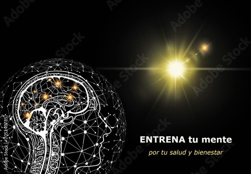 Cerebro, neuronas, red neuronal, persona, fondo negro, frase motivadora, mente, salud, bienestar