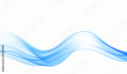 Abstract blue wave background, transparent wavy lines. A wave of blue smoke or liquid. © lesikvit