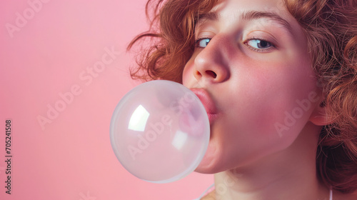 playful young woman with bubble gum