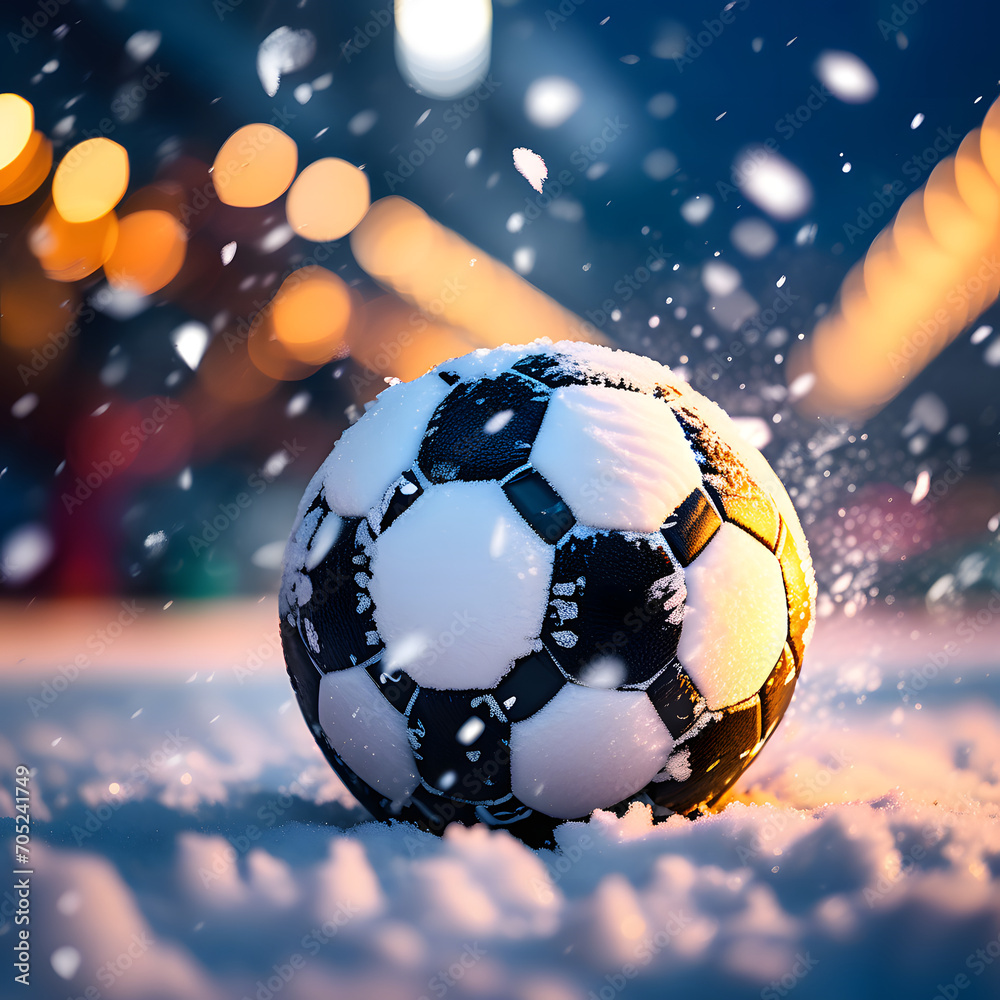 Fototapeta premium Snow Fall In Football Stadium.