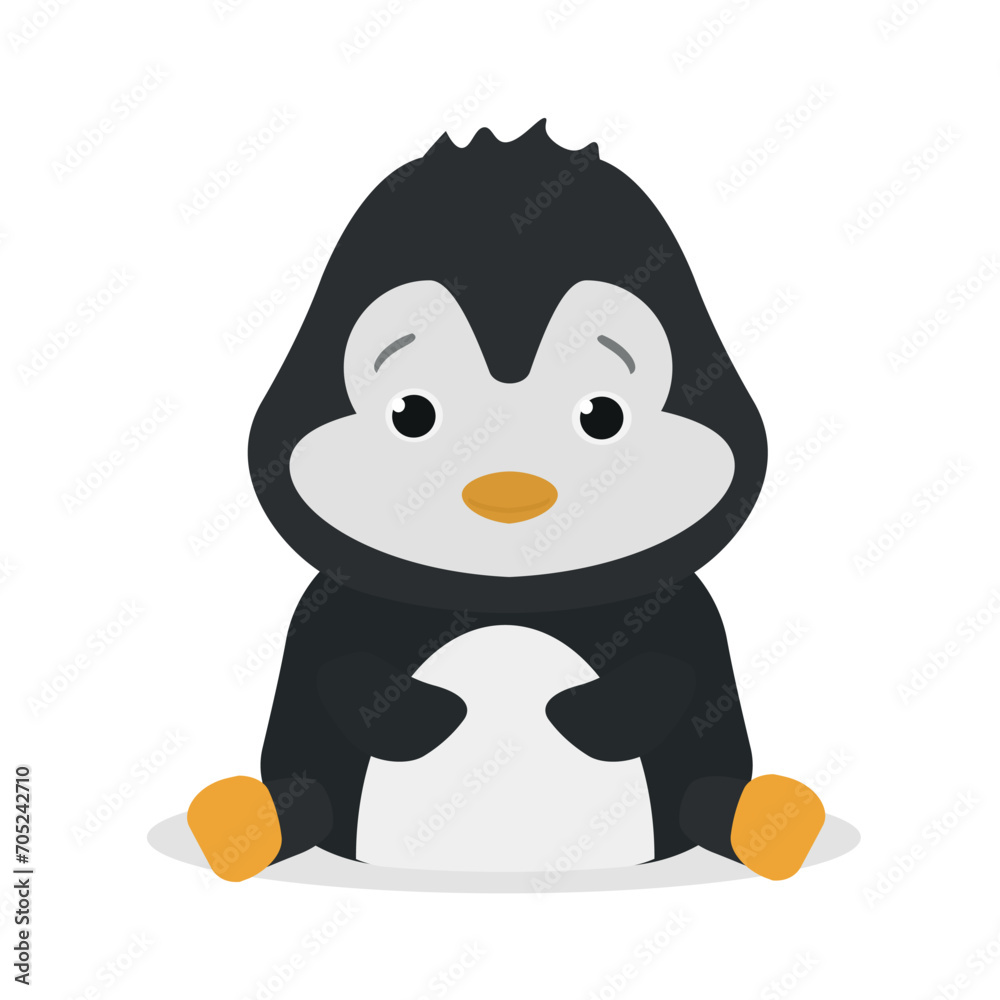 Vector penguin. Cute animal character. Minimal cartoon design. Sutable for apps and animation.