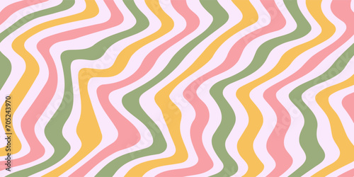 Horizontal background with waves in retro 60s 70s style, pastel colors. Trendy distorted lines vector texture in retro psychedelic style. Y2k aesthetic. 1970s 1960s hippie style background. Vector