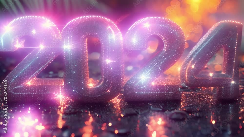 2024 sign with sparkling light. Happy New Year 2024 neon lights