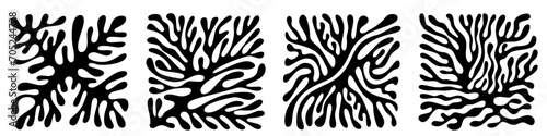 Abstract modern organic design elements in Matisse style. Contemporary shapes with nature-inspired, irregular cutouts forms. Retro groovy naive stickers, vector illustration for contemporary posters, 