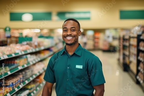 Portrait of a smiling African-American grocery store employee