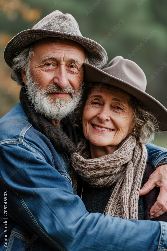 Beautiful senior couple in love outside in spring nature