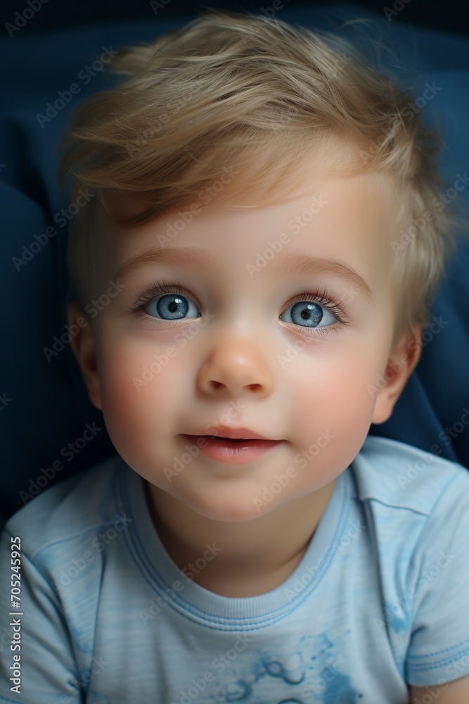 cute baby with stunning blue eyes looking curiously
