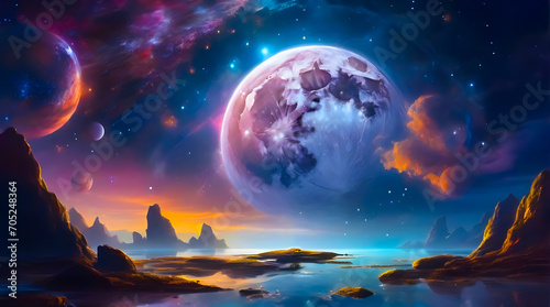 Fantasy night sky and moon