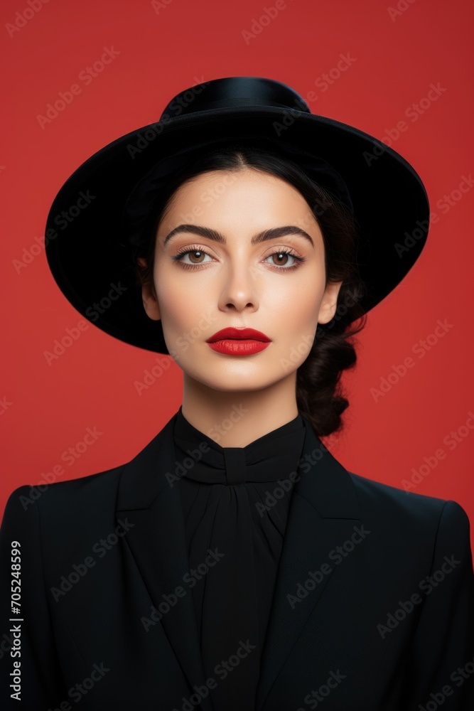 Portrait of a lady wearing hat and formal outfit Portrait of a lady wearing hat and formal outfit
