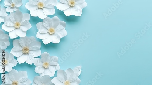 A soft blue background complements the natural and creative pastel concept of cotton flowers. © Elchin Abilov