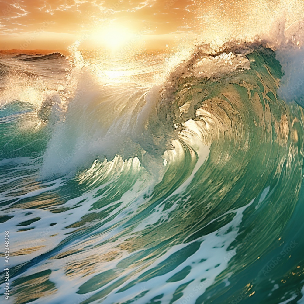Huge green ocean wave with sunlight Huge green ocean wave with sunlight