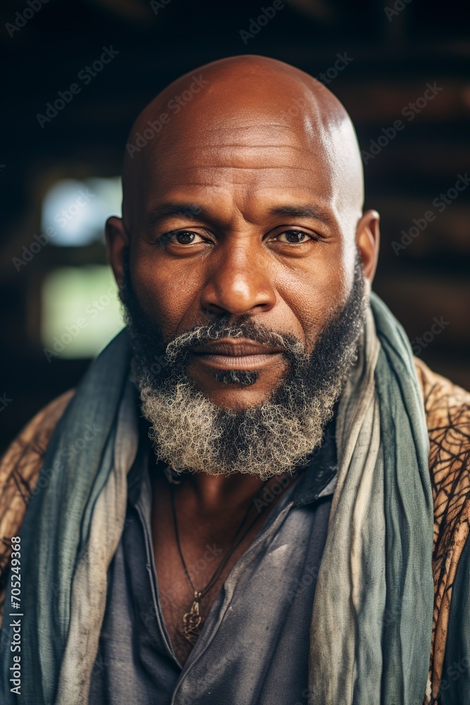 bald and bearded African-American man posing in front of the camera bald and bearded African-American man posing in front of the camera