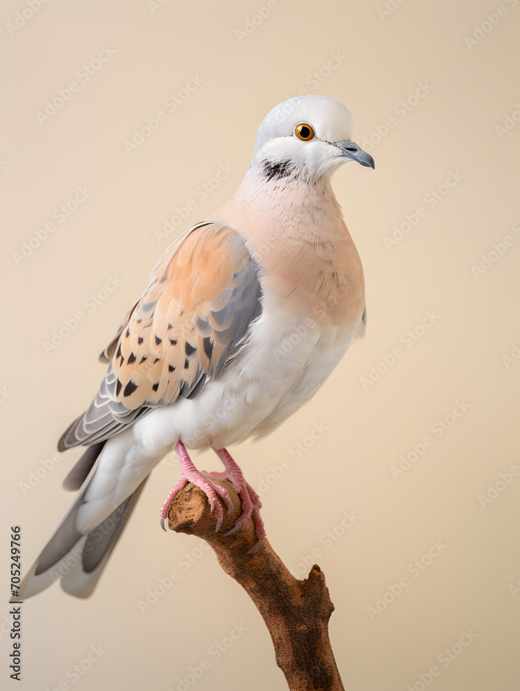 White dove bird sitting on a branch, white background White dove bird sitting on a branch, white background