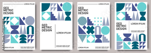 Template abstract Bauhaus geometric cover design. Design with geometric shape for flyer, poster, cover, brochure, banner or any layout