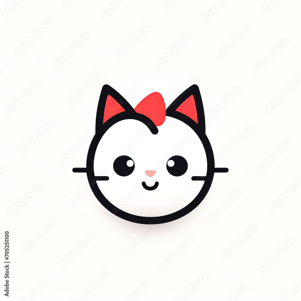Charming Cartoon Cat Face with Red Bow created with Generative AI technology Charming Cartoon Cat Face with Red Bow created with Generative AI technology