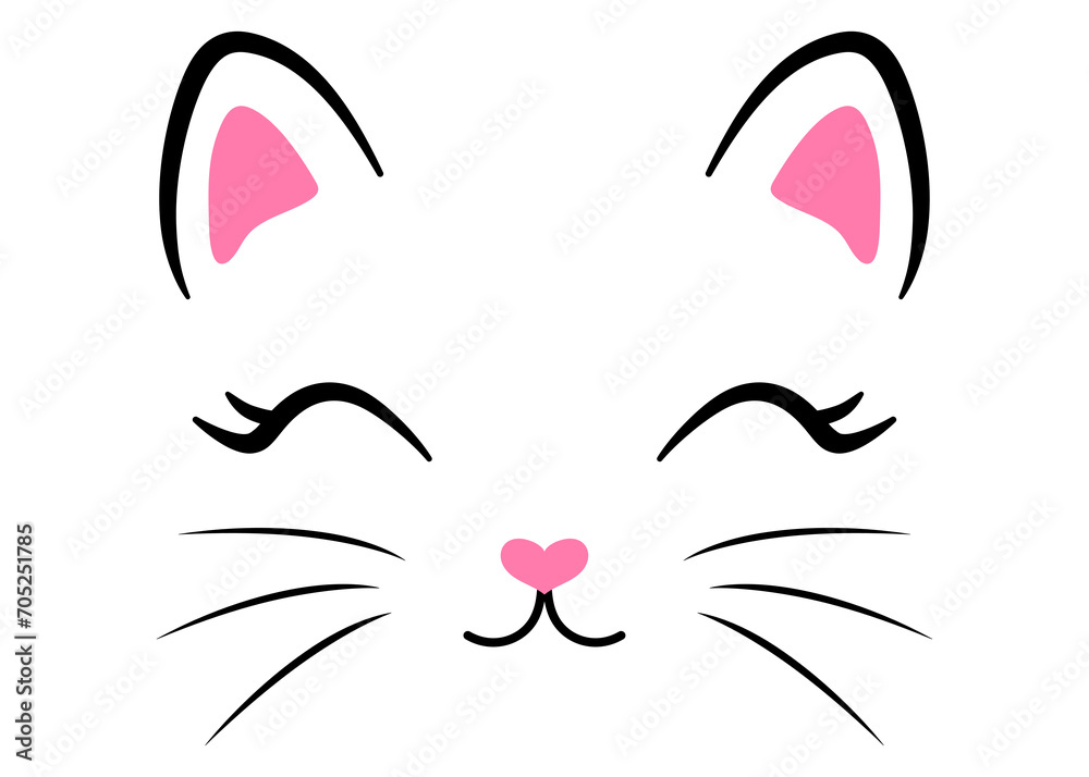 Cute cat girl face with eyelashes, head. cartoon style. Vector illustration isolated Cute cat girl face with eyelashes, head. cartoon style. Vector illustration isolated