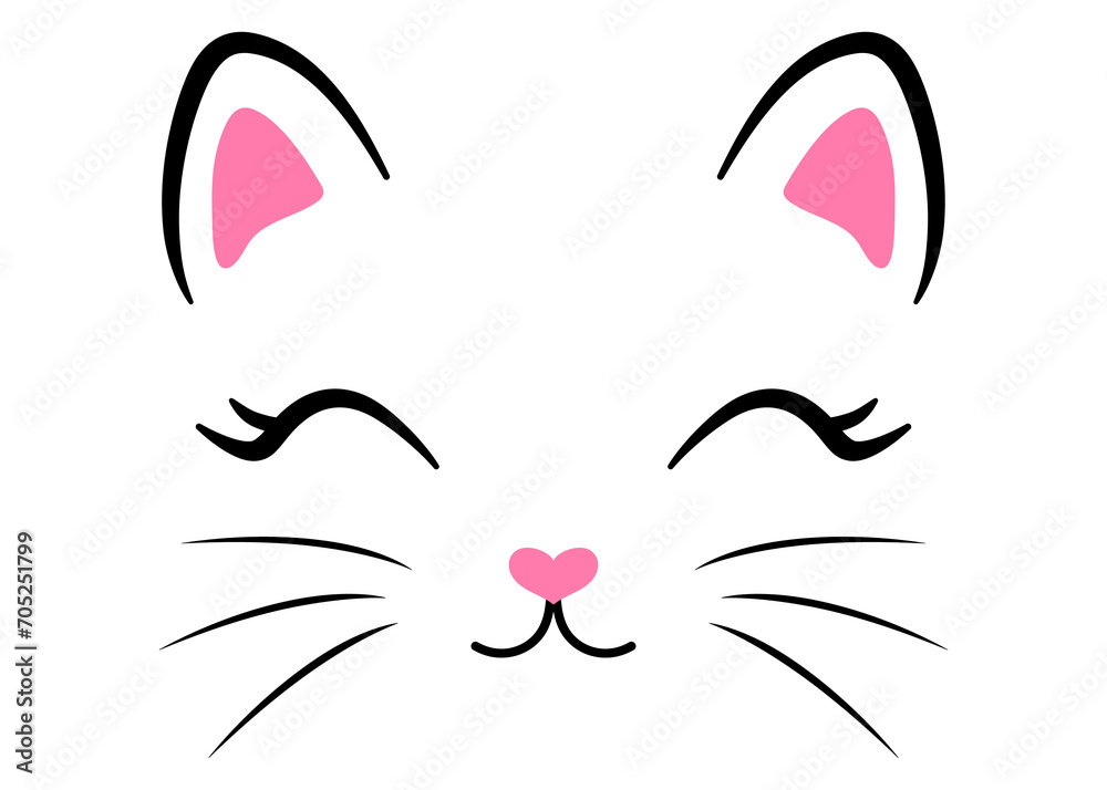 Cute cat girl face with eyelashes, head. cartoon style. Vector illustration isolated Cute cat girl face with eyelashes, head. cartoon style. Vector illustration isolated