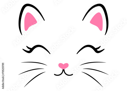 Cute cat girl face with eyelashes, head. cartoon style. Vector illustration isolated