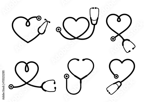 Simple stethoscope icon with heart shape. Health and medicine icons, Isolated vector illustration. photo