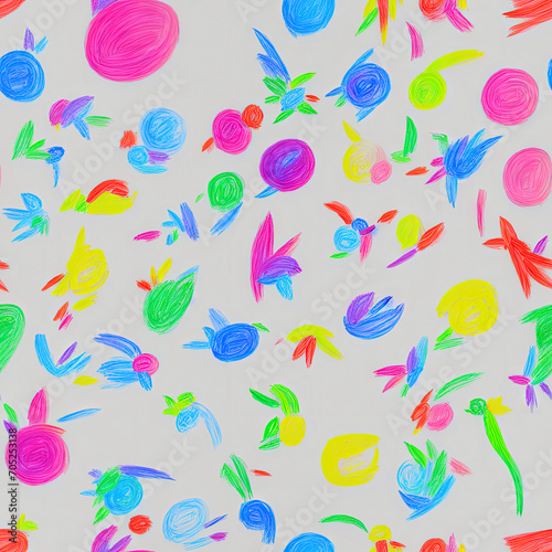 Children s drawing. Abstract seamless pattern. AI generated.