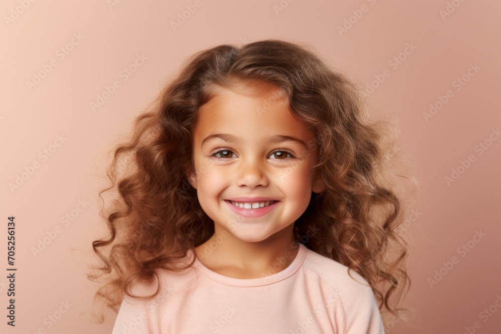 Portrait of a smiling little girl with curly hair over pink background Portrait of a smiling little girl with curly hair over pink background