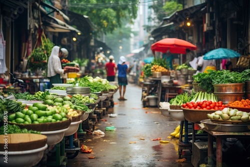 bustling street market in Hanoi  Vietnam  a cultural experience