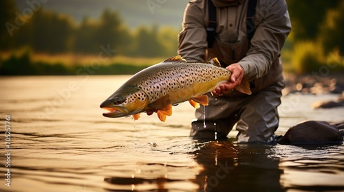 Fly fishing in the river photo