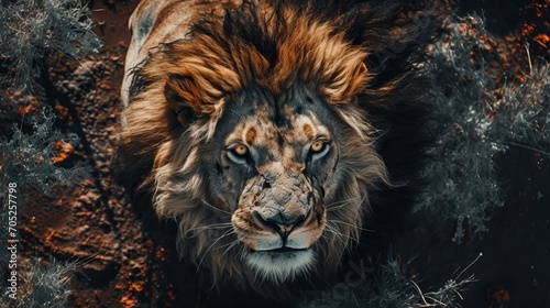 An aerial photograph of a lion with special effects