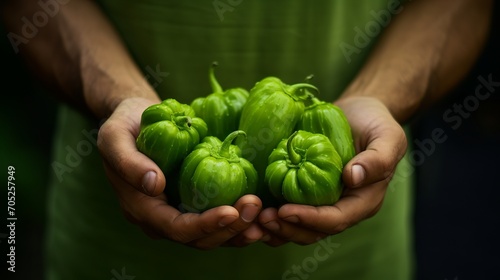 An image of a hand holding vegetables in close-up.