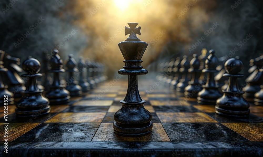 Chess Game with Dramatic Backlight and Smoke, Strategy and Tactics Chess Game with Dramatic Backlight and Smoke, Strategy and Tactics