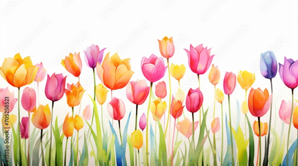 Watercolor Tulips on White Background AI Generated
