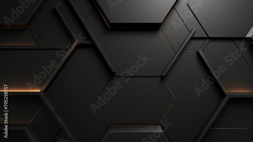Black Triangular Abstract Background with Hexagon Textures AI Generated photo