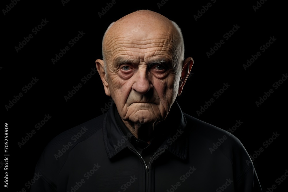 Portrait of an old man on a black background. Studio shot. Portrait of an old man on a black background. Studio shot.