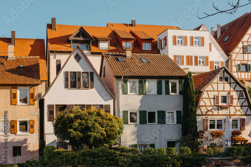 Old national German town house in Bietigheim-Bissingen, Baden-Wuerttemberg, Germany, Europe. Old Town is full of colorful and well preserved buildings. © andreiko