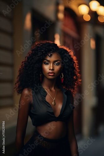 beautiful and attractive black model posing elegantly in front of the camera