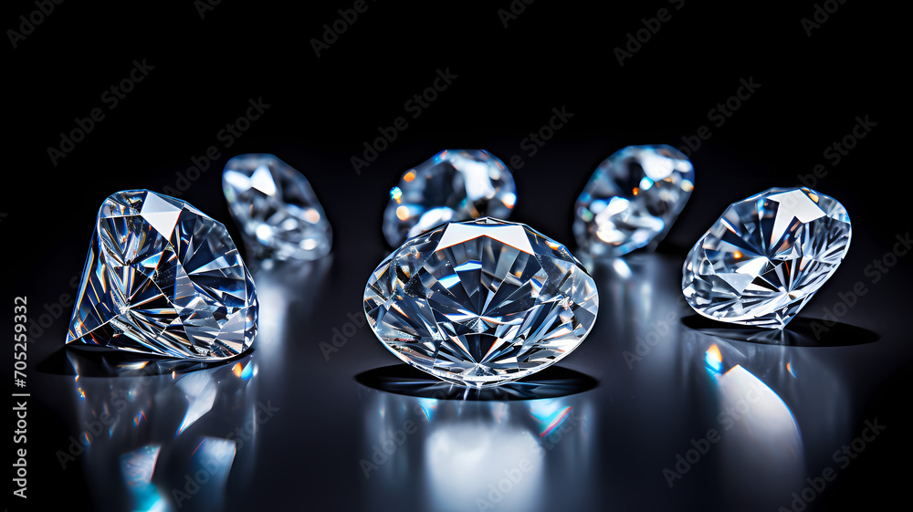 Diamonds on a Black Background to create a luxury concept Diamonds on a Black Background to create a luxury concept