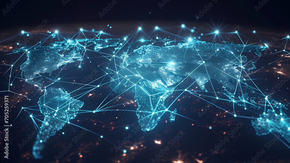 Global business network with world map and connecting flight paths - obrazy, fototapety, plakaty 