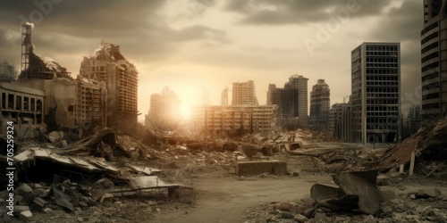 panorama of a destroyed city by war