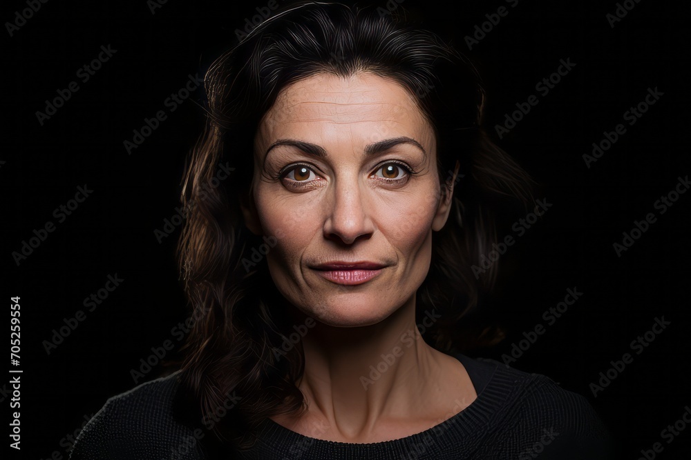 Portrait of a beautiful middle-aged woman on a black background Portrait of a beautiful middle-aged woman on a black background