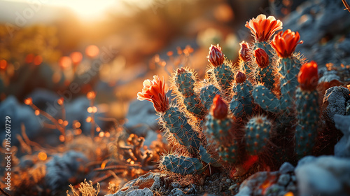 Cactus in the desert at Sunset | Backlit Peaceful photography | Bright Colorful Nature |  photo