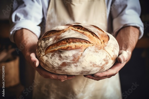 Baker holding a loaf of bread